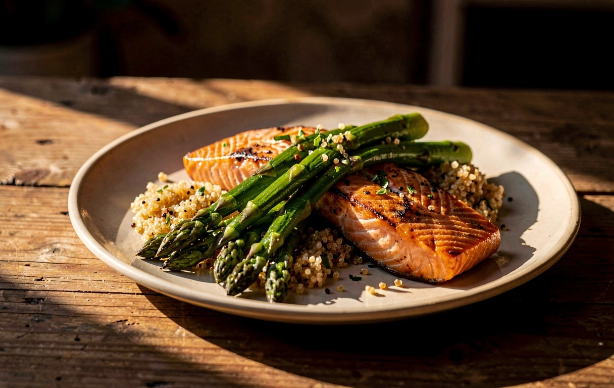Plato equilibrado con salmón y vegetales